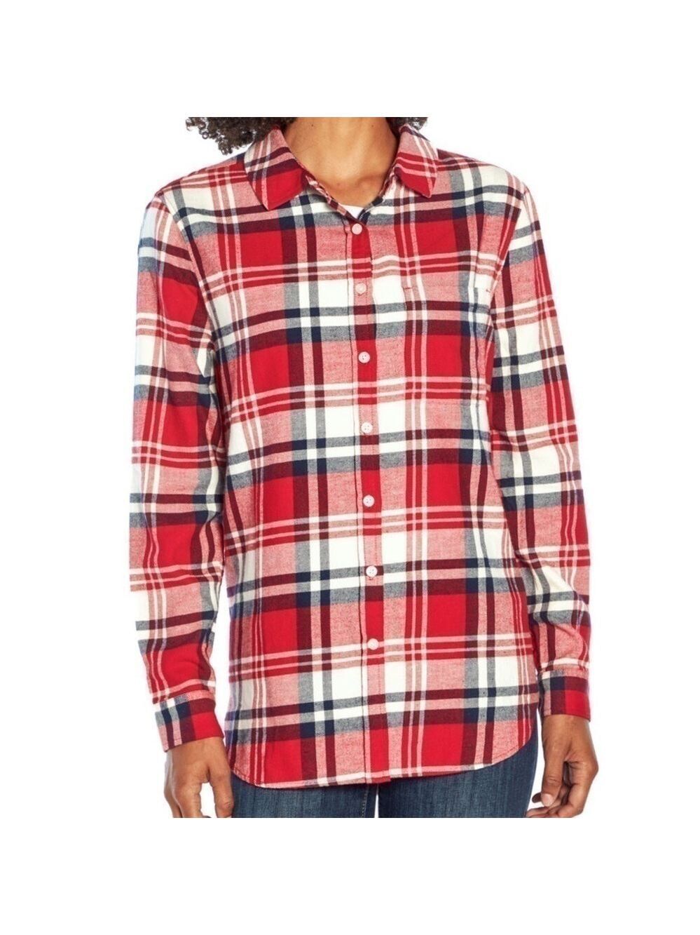 Gap Ladies Boyfriend Candied Apple Plaid Relaxed Fit Flannel Shirt size small
